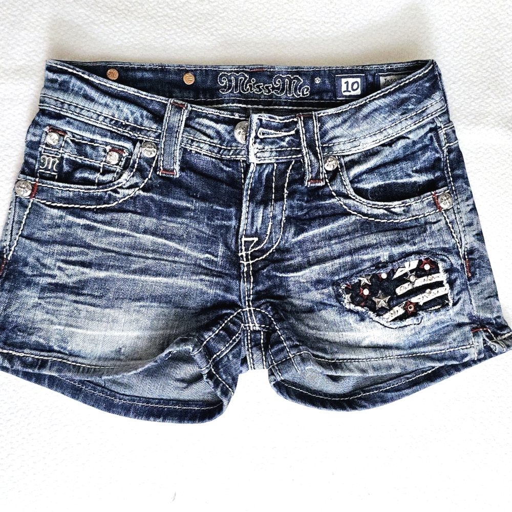 Miss Me Girls Patriotic Jean Shorts • Youth Size 10 • JK5978H